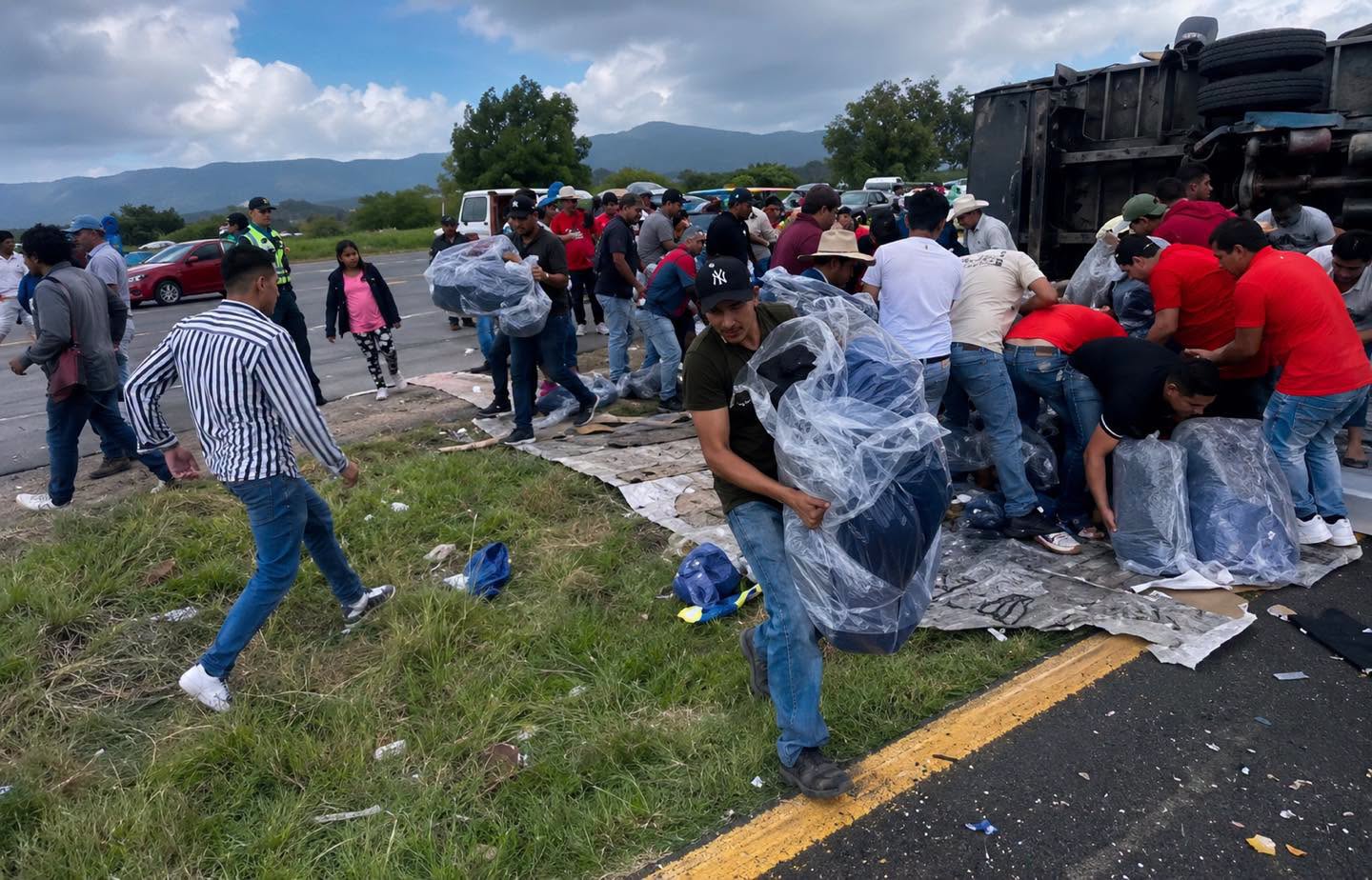 Aprovechan volcadura para cometer actos de rapiña en la México-Tulancingo