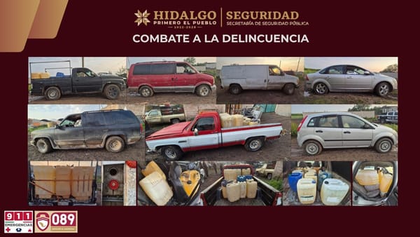 Aseguran siete vehículos y más de 6 mil litros de hidrocarburo en Tlaxcoapan