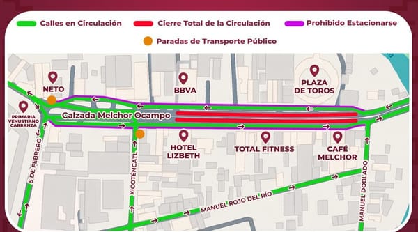 Cierran carriles centrales de la Calzada Melchor Ocampo en Tula por remodelación